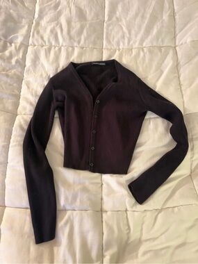 Brandy Melville Dark Brown Ribbed V-Neck Button Cardigan